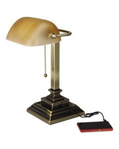 ALELMP517AB TRADITIONAL BANKER'S LAMP WITH USB, 10"W X 10"D X 15"H, ANTIQUE BRASS