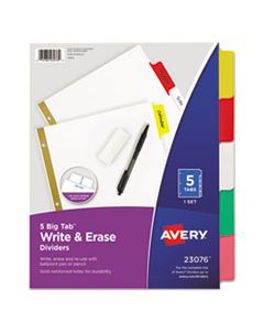 AVE23076 WRITE & ERASE BIG TAB PAPER DIVIDERS, 5-TAB, MULTICOLOR, LETTER