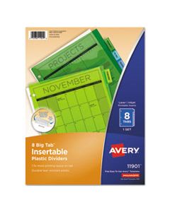 AVE11901 INSERTABLE BIG TAB PLASTIC DIVIDERS, 8-TAB, 11 X 8.5, ASSORTED, 1 SET