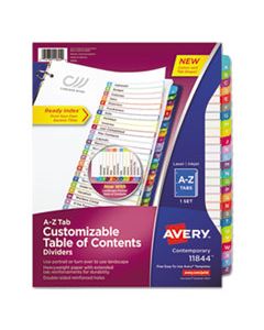 AVE11844 CUSTOMIZABLE TOC READY INDEX MULTICOLOR DIVIDERS, A-Z, LETTER