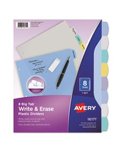 AVE16171 WRITE AND ERASE BIG TAB DURABLE PLASTIC DIVIDERS, 3-HOLD PUNCHED, 8-TAB, 11 X 8.5, ASSORTED, 1 SET