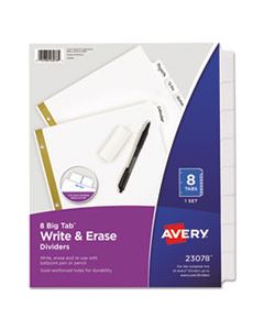 AVE23078 WRITE & ERASE BIG TAB PAPER DIVIDERS, 8-TAB, WHITE, LETTER