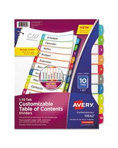AVE11842 CUSTOMIZABLE TOC READY INDEX MULTICOLOR DIVIDERS, 1-10, LETTER