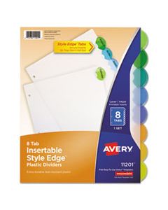 AVE11201 INSERTABLE STYLE EDGE TAB PLASTIC DIVIDERS, 8-TAB, 11 X 8.5, TRANSLUCENT, 1 SET