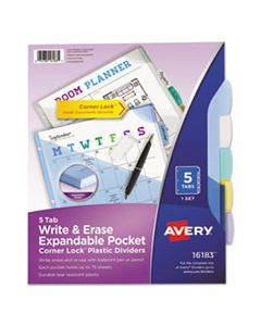 AVE16183 WRITE AND ERASE CORNER LOCK BIG TAB DURABLE PLASTIC DIVIDERS, 3-HOLD PUNCHED, 5-TAB, 11 X 8.5, ASSORTED, 1 SET