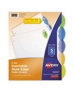 AVE11200 INSERTABLE STYLE EDGE TAB PLASTIC DIVIDERS, 5-TAB, 11 X 8.5, TRANSLUCENT, 1 SET