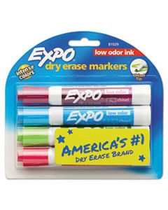 SAN81029 LOW-ODOR DRY-ERASE MARKER, BROAD CHISEL TIP, ASSORTED COLORS, 4/SET