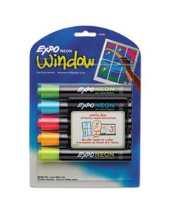 SAN1752226 NEON WINDOWS DRY ERASE MARKER, BROAD BULLET TIP, ASSORTED COLORS, 5/PACK