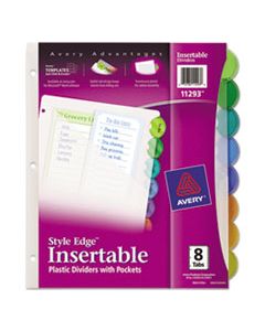 AVE11293 INSERTABLE STYLE EDGE TAB PLASTIC 1-POCKET DIVIDERS, 8-TAB, 11.25 X 9.25, TRANSLUCENT, 1 SET