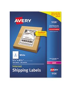 AVE5126 SHIPPING LABELS W/ TRUEBLOCK TECHNOLOGY, LASER PRINTERS, 5.5 X 8.5, WHITE, 2/SHEET, 100 SHEETS/BOX