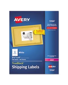 AVE5164 SHIPPING LABELS W/ TRUEBLOCK TECHNOLOGY, LASER PRINTERS, 3.33 X 4, WHITE, 6/SHEET, 100 SHEETS/BOX