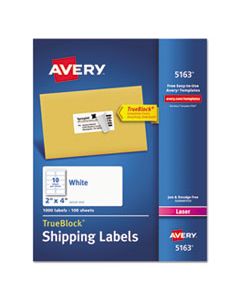 AVE5163 SHIPPING LABELS W/ TRUEBLOCK TECHNOLOGY, LASER PRINTERS, 2 X 4, WHITE, 10/SHEET, 100 SHEETS/BOX