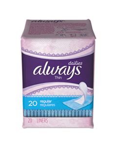 PGC08279PK THIN DAILY PANTY LINERS, REGULAR, 20/PACK