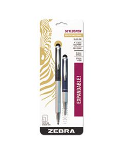 ZEB33602 STYLUSPEN RETRACTABLE BALLPOINT PEN/STYLUS, 1MM, BLACK INK, BLUE/GRAY BARREL, PAIR