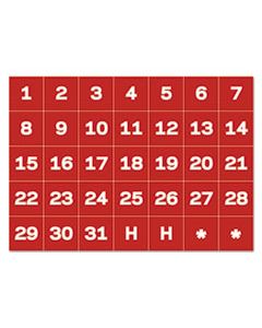 BVCFM1209 INTERCHANGEABLE MAGNETIC BOARD ACCESSORIES, CALENDAR DATES, RED/WHITE, 1" X 1"