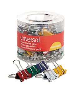 UNV31028 BINDER CLIPS IN DISPENSER TUB, SMALL, ASSORTED COLORS, 40/PACK