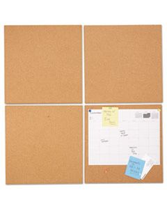 UNV43404 CORK TILE PANELS, BROWN, 12 X 12, 4/PACK