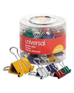 UNV31026 BINDER CLIPS IN DISPENSER TUB, ASSORTED SIZES AND COLORS, 30/PACK
