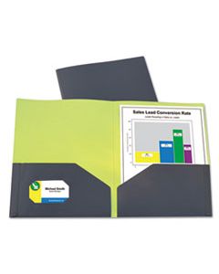 CLI34721 TWO-TONE TWO-POCKET SUPER HEAVYWEIGHT POLY PORTFOLIO, LETTER, GRAY/GREEN, 6/PACK