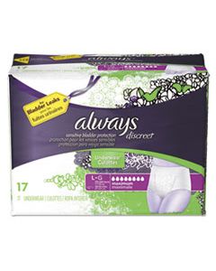 PGC92736 DISCREET INCONTINENCE UNDERWEAR, LARGE, MAXIMUM ABSORBENCY, 17/PACK, 3 PACKS/CARTON