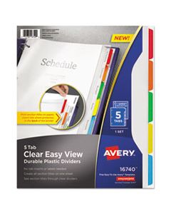 AVE16740 CLEAR EASY VIEW PLASTIC DIVIDERS WITH MULTICOLORED TABS AND SHEET PROTECTOR, 5-TAB, 11 X 8.5, CLEAR, 1 SET