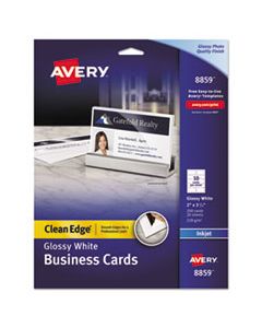 AVE8859 CLEAN EDGE BUSINESS CARDS, INKJET, 2 X 3 1/2, GLOSSY WHITE, 200/PACK