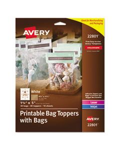 AVE22801 SURE FEED PRINTABLE TOPPERS WITH BAGS, 1 3/4 X 5, WHITE, 40/PACK