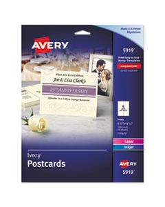 AVE5919 POSTCARDS FOR INKJET/LASER PRINTERS, 4 1/4 X 5 1/2, IVORY, 4/SHEET, 100/BOX