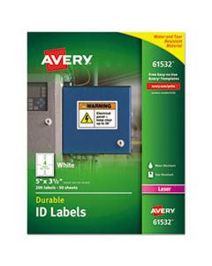 AVE61532 DURABLE PERMANENT ID LABELS WITH TRUEBLOCK TECHNOLOGY, LASER PRINTERS, 3.5 X 5, WHITE, 4/SHEET, 50 SHEETS/PACK