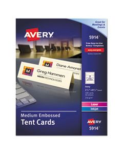 AVE5914 MEDIUM EMBOSSED TENT CARDS, IVORY, 2 1/2 X 8 1/2, 2 CARDS/SHEET, 100/BOX