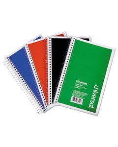 UNV66414 WIREBOUND NOTEBOOK, 3 SUBJECTS, MEDIUM/COLLEGE RULE, ASSORTED COLOR COVERS, 9.5 X 6, 120 SHEETS, 4/PACK