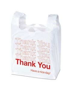 UNV63037 PLASTIC "THANK YOU" BAGS, 0.55 MIL, 11.5" X 22", WHITE/RED, 1,000/BOX