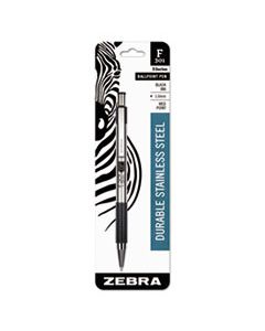 ZEB27211 F-301 RETRACTABLE BALLPOINT PEN, 1MM, BLACK INK, STAINLESS STEEL/BLACK BARREL
