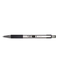 ZEB27310 F-301 RETRACTABLE BALLPOINT PEN, 1.6MM, BLACK INK, STAINLESS STEEL/BLACK BARREL, DOZEN