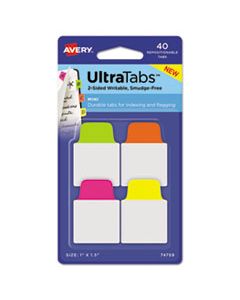 AVE74759 ULTRA TABS REPOSITIONABLE MINI TABS, 1/5-CUT TABS, ASSORTED NEON, 1" WIDE, 40/PACK