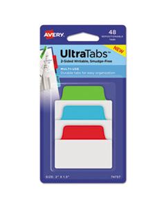 AVE74757 ULTRA TABS REPOSITIONABLE STANDARD TABS, 1/5-CUT TABS, ASSORTED PRIMARY COLORS, 2" WIDE, 48/PACK