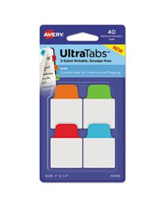 AVE74760 ULTRA TABS REPOSITIONABLE MINI TABS, 1/5-CUT TABS, ASSORTED PRIMARY COLORS, 1" WIDE, 40/PACK