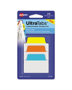 AVE74772 ULTRA TABS REPOSITIONABLE STANDARD TABS, 1/5-CUT TABS, ASSORTED PRIMARY COLORS, 2" WIDE, 24/PACK