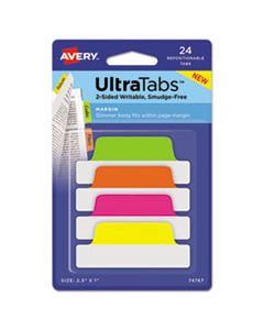 AVE74767 ULTRA TABS REPOSITIONABLE MARGIN TABS, 1/5-CUT TABS, ASSORTED NEON, 2" WIDE, 24/PACK