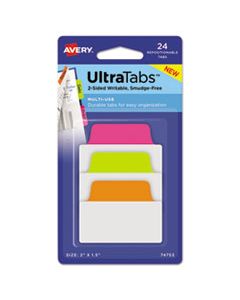 AVE74753 ULTRA TABS REPOSITIONABLE STANDARD TABS, 1/5-CUT TABS, ASSORTED NEON, 2" WIDE, 24/PACK