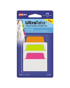 AVE74756 ULTRA TABS REPOSITIONABLE STANDARD TABS, 1/5-CUT TABS, ASSORTED NEON, 2" WIDE, 48/PACK