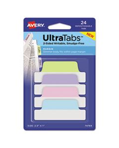 AVE74769 ULTRA TABS REPOSITIONABLE MARGIN TABS, 1/5-CUT TABS, ASSORTED PASTELS, 2" WIDE, 24/PACK