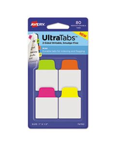 AVE74762 ULTRA TABS REPOSITIONABLE MINI TABS, 1/5-CUT TABS, ASSORTED NEON, 1" WIDE, 80/PACK
