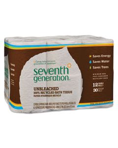 SEV13735PK NATURAL UNBLEACHED 100% RECYCLED BATH TISSUE, SEPTIC SAFE, 2-PLY, 400 SHEETS/MEGA ROLL, 12/PACK
