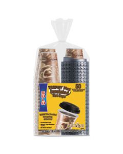 SCCFSX120029 TROPHY PLUS DUAL TEMPERATURE INSULATED CUPS AND LIDS COMBO PACK, 12 OZ, BROWN, 50 CUPS AND LIDS/PACK, 6 PACKS/CARTON