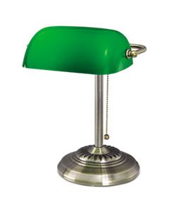 ALELMP557AB TRADITIONAL BANKER'S LAMP, GREEN GLASS SHADE, 10.5"W X 11"D X 13"H, ANTIQUE BRASS