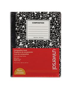 UNV20946 COMPOSITION BOOK, MEDIUM/COLLEGE RULE, BLACK MARBLE, 9.75 X 7.5, 100 SHEETS, 6/PACK