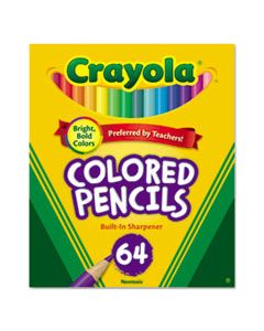 CYO683364 SHORT COLORED PENCILS HINGED TOP BOX WITH SHARPENER, 3.3 MM, 2B (#1), ASSORTED LEAD/BARREL COLORS, 64/PACK