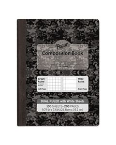 PACMMK37164 COMPOSITION BOOK, WIDE/LEGAL RULE, BLACK COVER, 9.75 X 7.5, 100 SHEETS