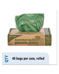 STOG3340E11 CONTROLLED LIFE-CYCLE PLASTIC TRASH BAGS, 33 GAL, 1.1 MIL, 33" X 40", GREEN, 40/BOX